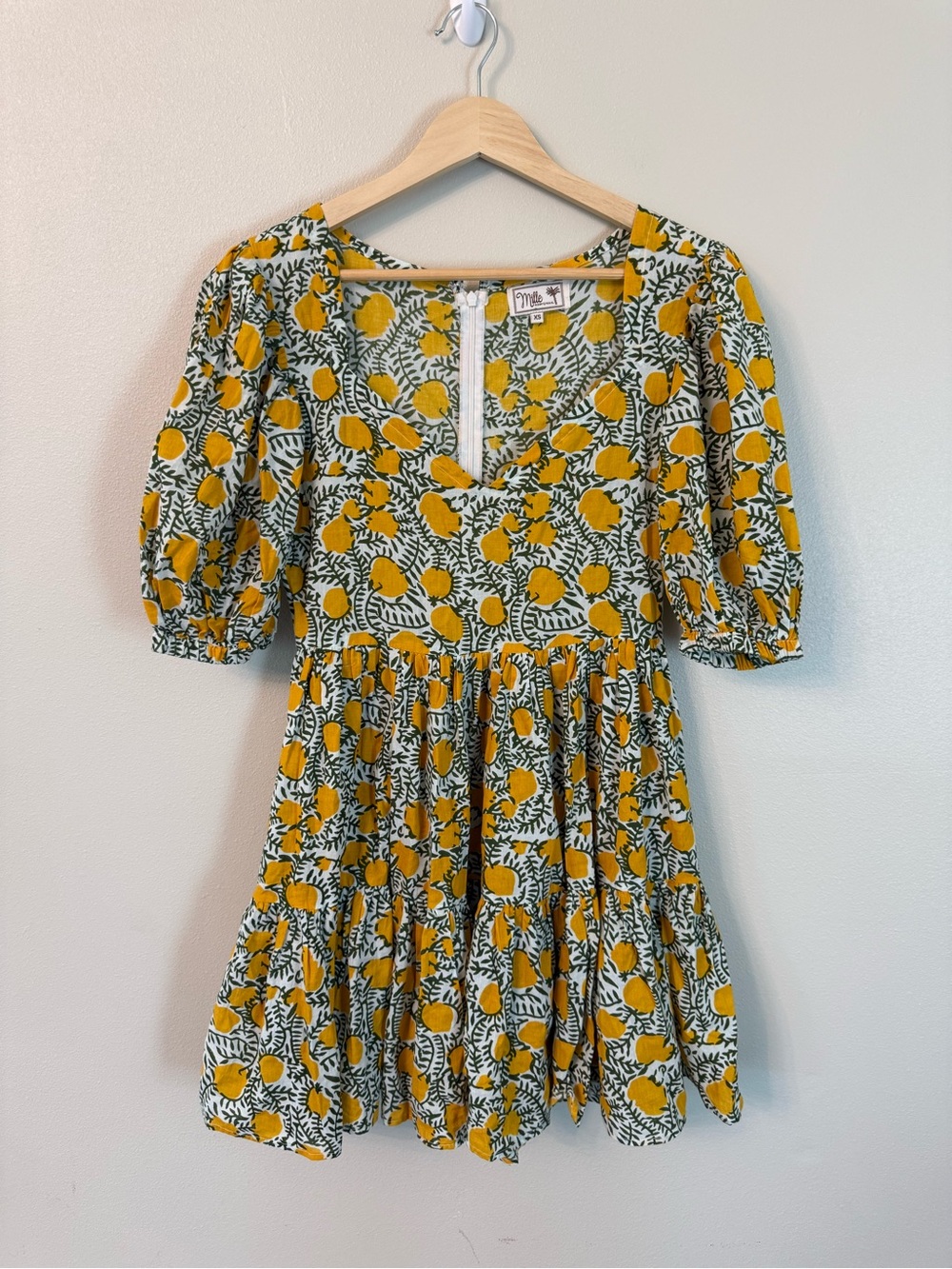 Mille Resort Kiki Lemon Print Mini Dress XS Cottagecore European Summer - Picture 4 of 8